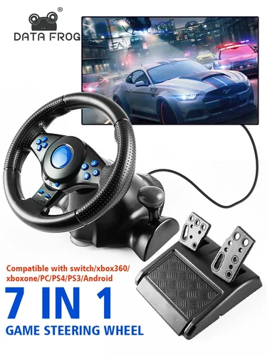 DATA FROG Racing volante controlador de vibración Sim Racing volante con pedales para consola de juegos de PC Gamepad Universal
