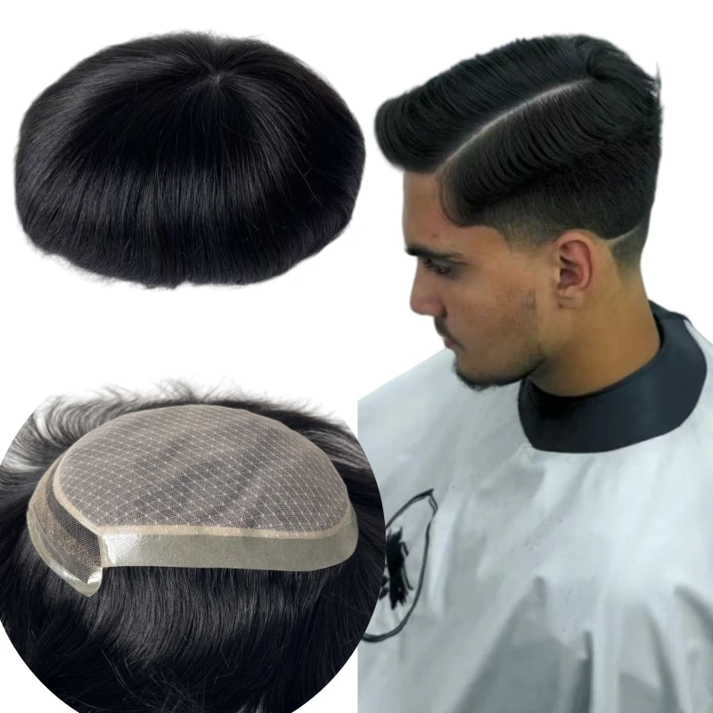 

Индийские системы натуральных человеческих волос # 1, темно-черный цвет, 17x22 см, швейцарский кружевной передний парик на шелковой основе для белых мужчин