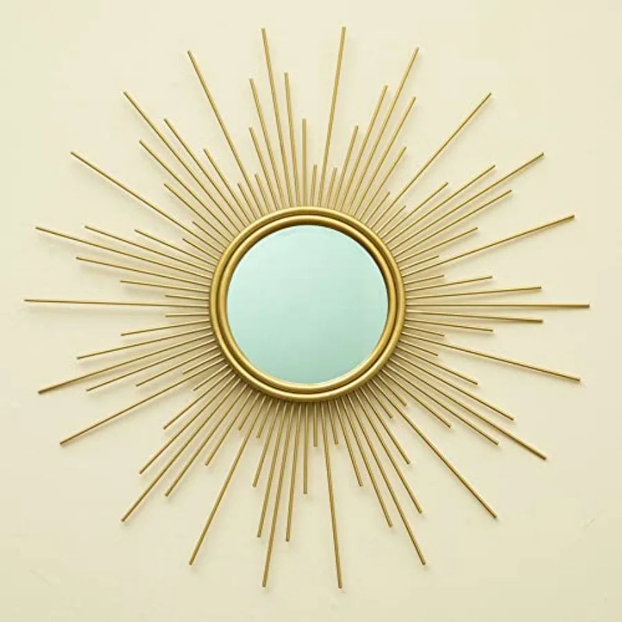 

24'' Gold Sunburst Wall Mirror Boho Home Decor Mordern Round Hanging Wall Art for Living Room/Bedroom/Bathroom/Entryway