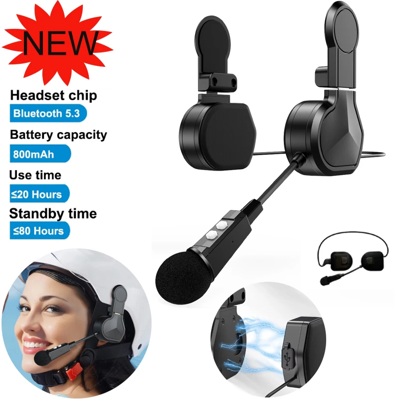 

Bluetooth 5.3 Motorcycle Helmet Headset with Clip Holder, Waterproof Voice Control Hands-Free Call Music Player Speaker