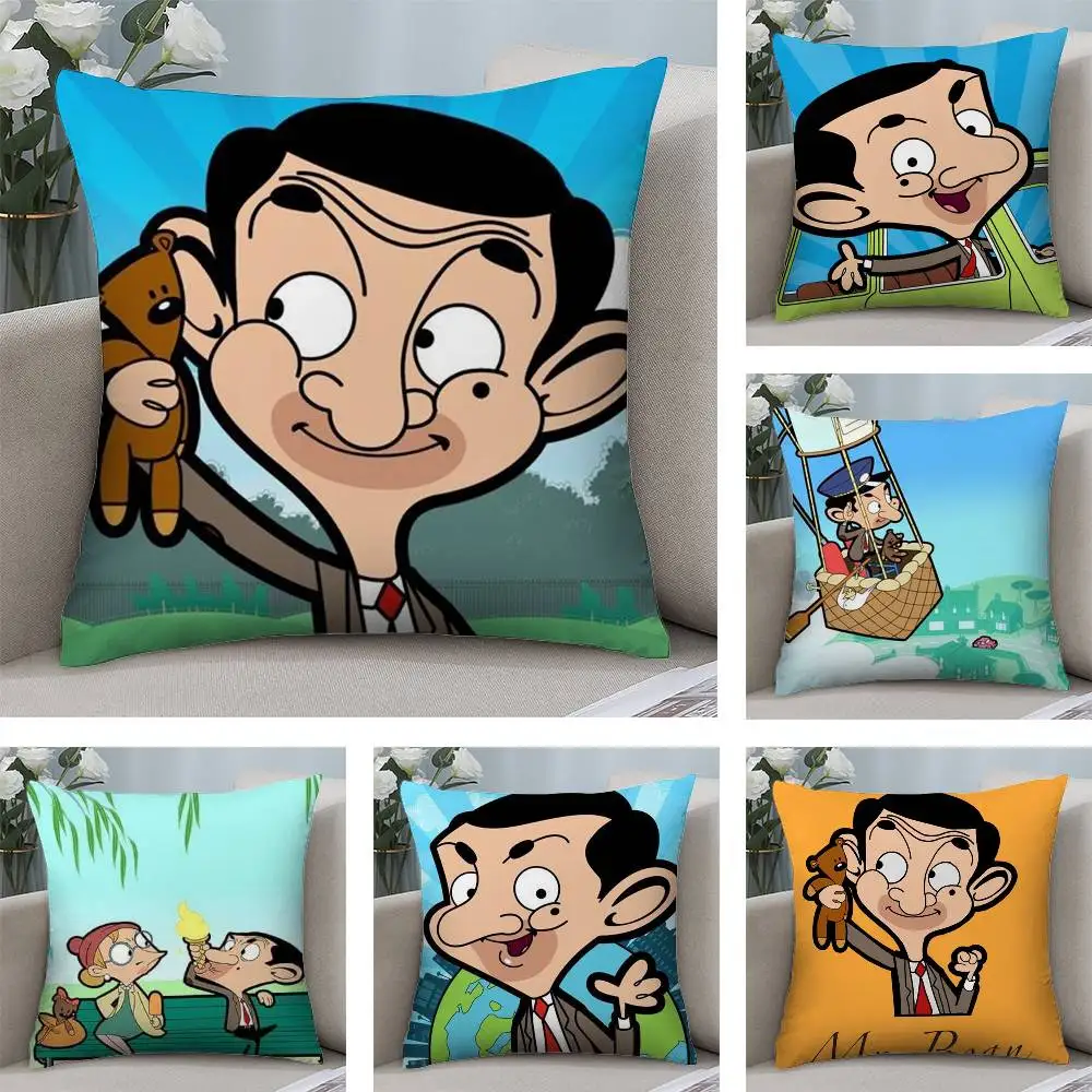 

M-Mr.Bean Cartoon Pillow Case Plush Fabric Soft Pillowcase Double Sided Print Cushion Cover Household Gifts