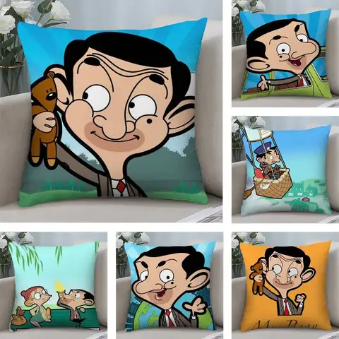 M-Mr.Bean Cartoon Pillow Case Plush Fabric Soft  Pillowcase Double Sided Print Cushion Cover Household Gifts