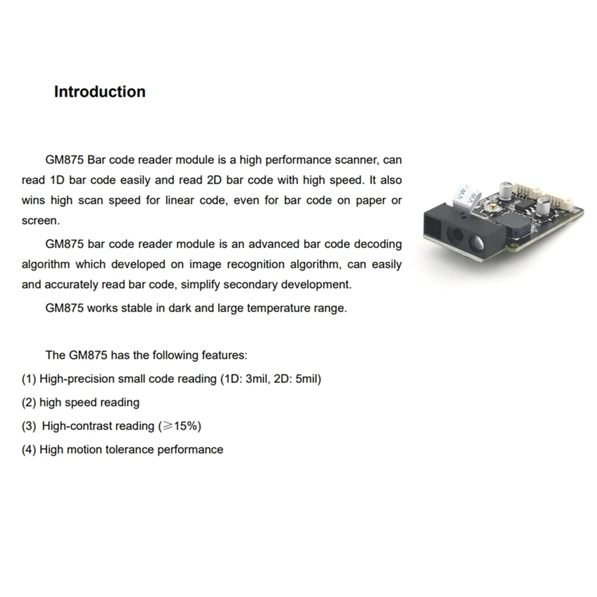 GM875 1D 2D Code Scanner Bar Code Reader Embedded QR Code Recognition Module Barcode Device Terminal Scanning Engine