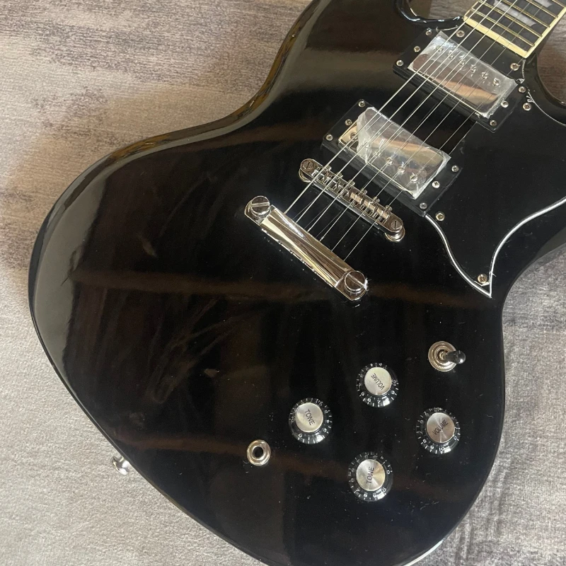 Gloss Black SGT Double Cut Electric Guitar Dual Humbucker Pickups 4 Control Knobs Ebony Neck Hard Metal Guitar Free Shipping