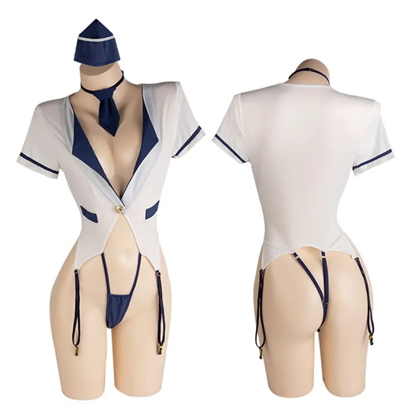 Anime Stewardess Cosplay Women Sexy Perspective Bodysuit Office Secretary Uniform Costume Role Play Party Porn Club Temptation