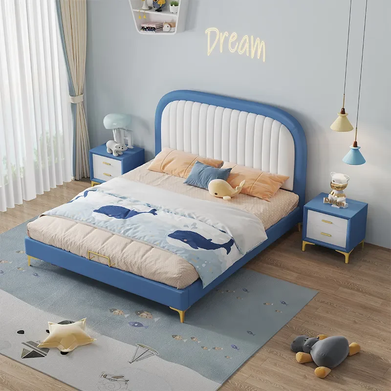 for Children Bed Boy Single Bed Teenager Modern Simple Boy Solid Wood Girl Soft Bag Leather Storage
