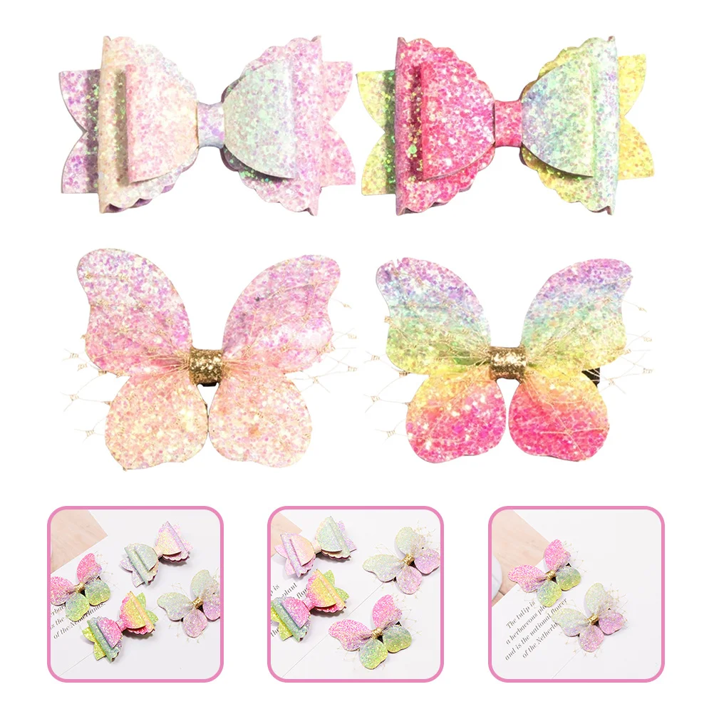 4 قطع من مشابك شعر الأطفال على الطراز القديم على شكل فيونكة وفراشات ودبابيس شعر صغيرة هدية عيد ميلاد وإكسسوارات شعر للفتيات الصغيرات