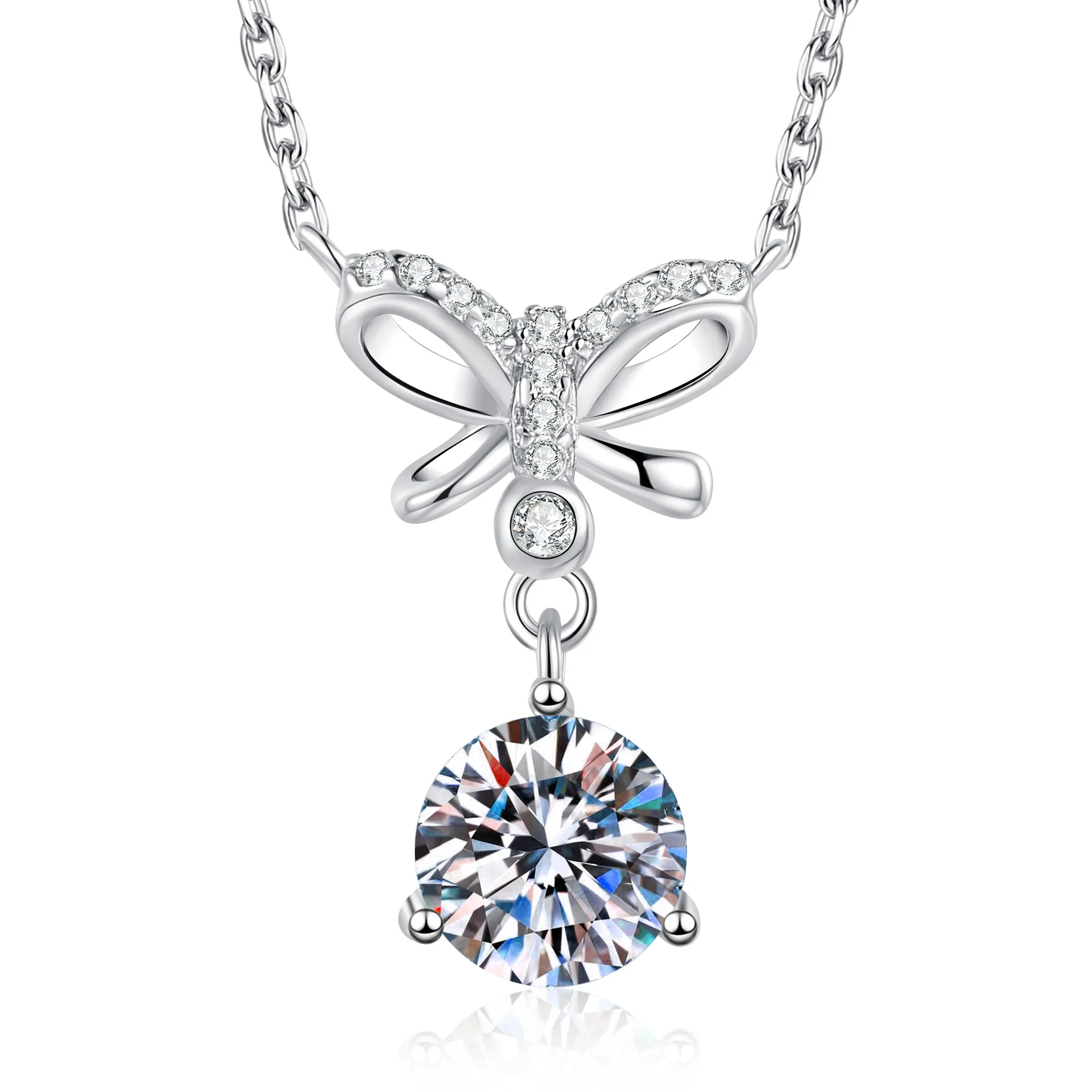 

Bow Light Luxury Tassel Necklace 1ct Women Moissanite PT950 Platinum Lively Tassel, Comfortable & Skin-friendly