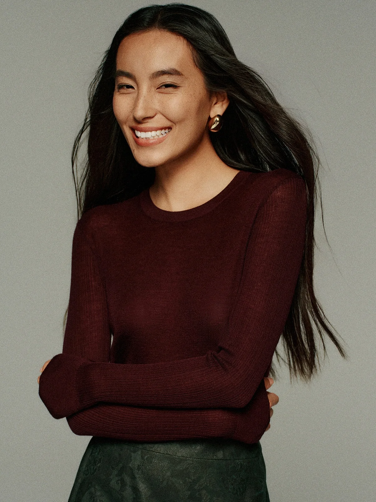 

Fine Spun Wool Knitwear Close-Fitting round Ne Base Layer Sweater Embroidered Single Color Casual Sle for Women