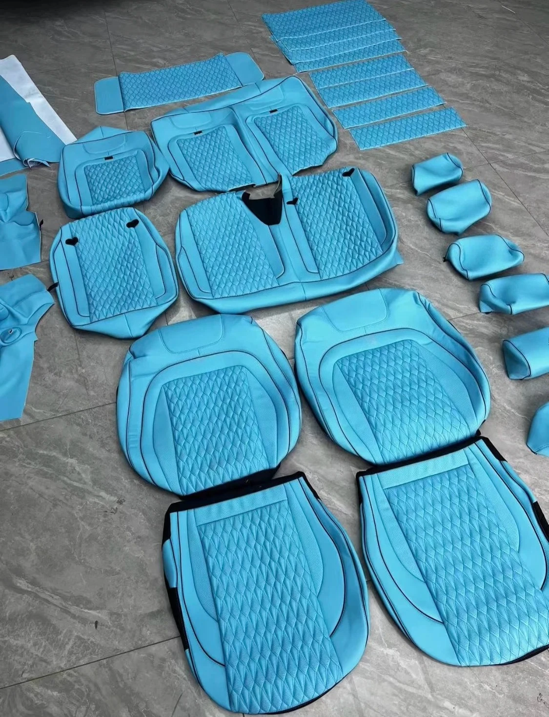 Tiffany Blue Diamond Pattern Full Set Leather Seat Cover for Benz G Class W463 W464 W465 Interior Kits Popular Style for G Wagon
