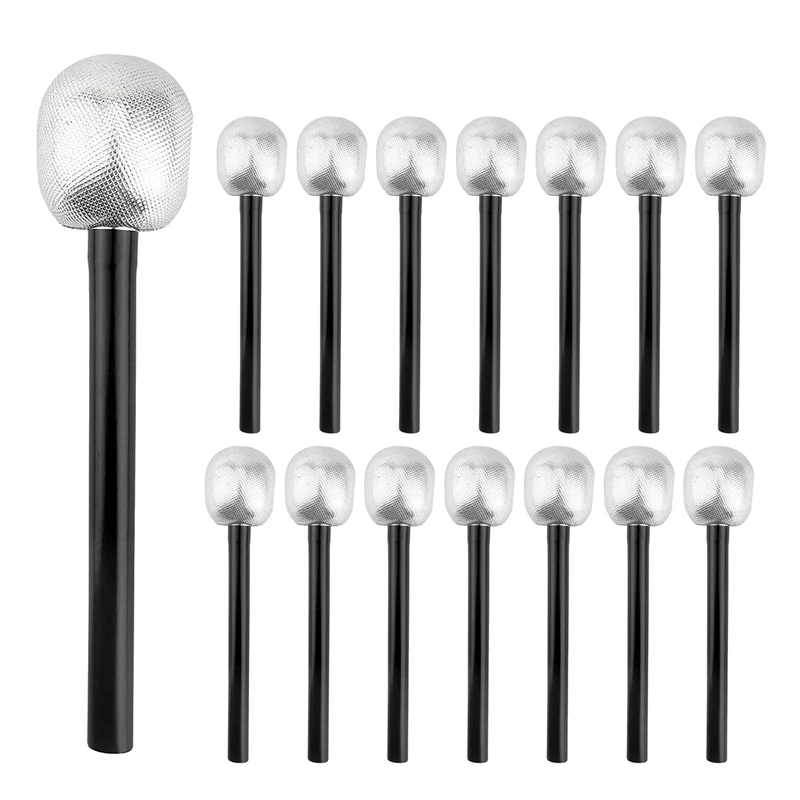 15 Pack Toy Microphone Stage Mic Silver Glitter Microphone For Cosplay Stage Play Rock Star Prop Karaoke Theme Party