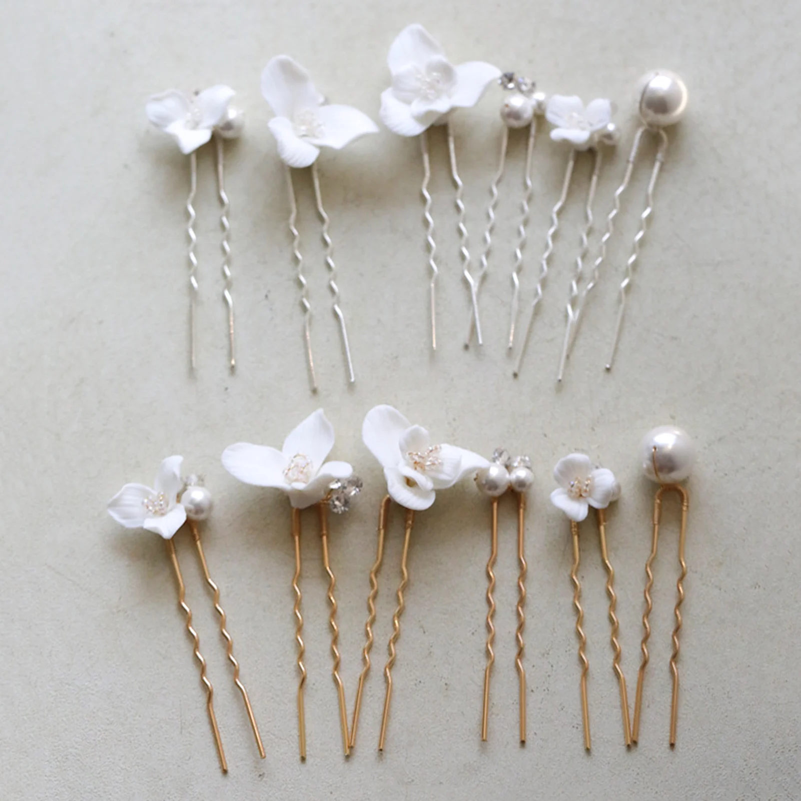 

Fashion Metal U-Shaped Hairpin White Ceramics Flower Hairpins for Bride Wedding Hair Jewelry Floral Women Daily Party Hairclips