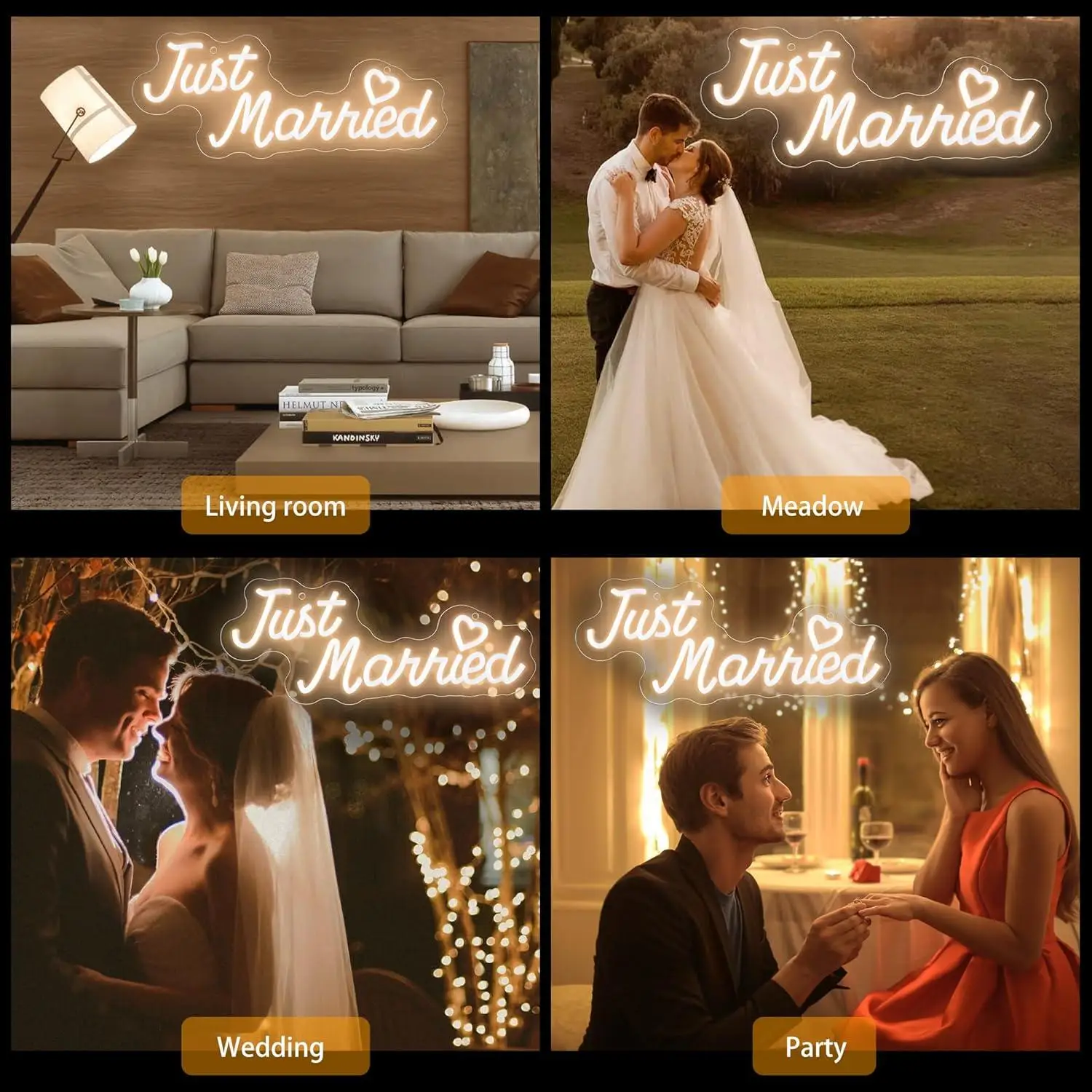 Letrero LED 'Recém-Casados' USB Regulável - usage example
