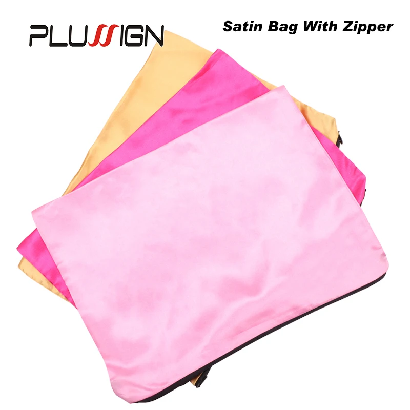 

Plussign 2Pcs Satin Wig Bag With Zipper 25*35Cm Zipper Wig Bag For Storage/Packaging Hair Extensions Soft Wig Tool Pouches