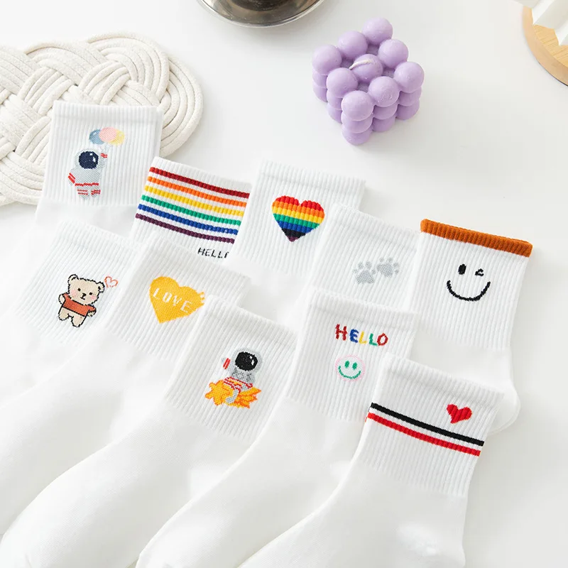 New Socks Women's Korean Version In The Tube Wild Cute Japanese Student Women's Socks Autumn And Winter Rainbow Socks