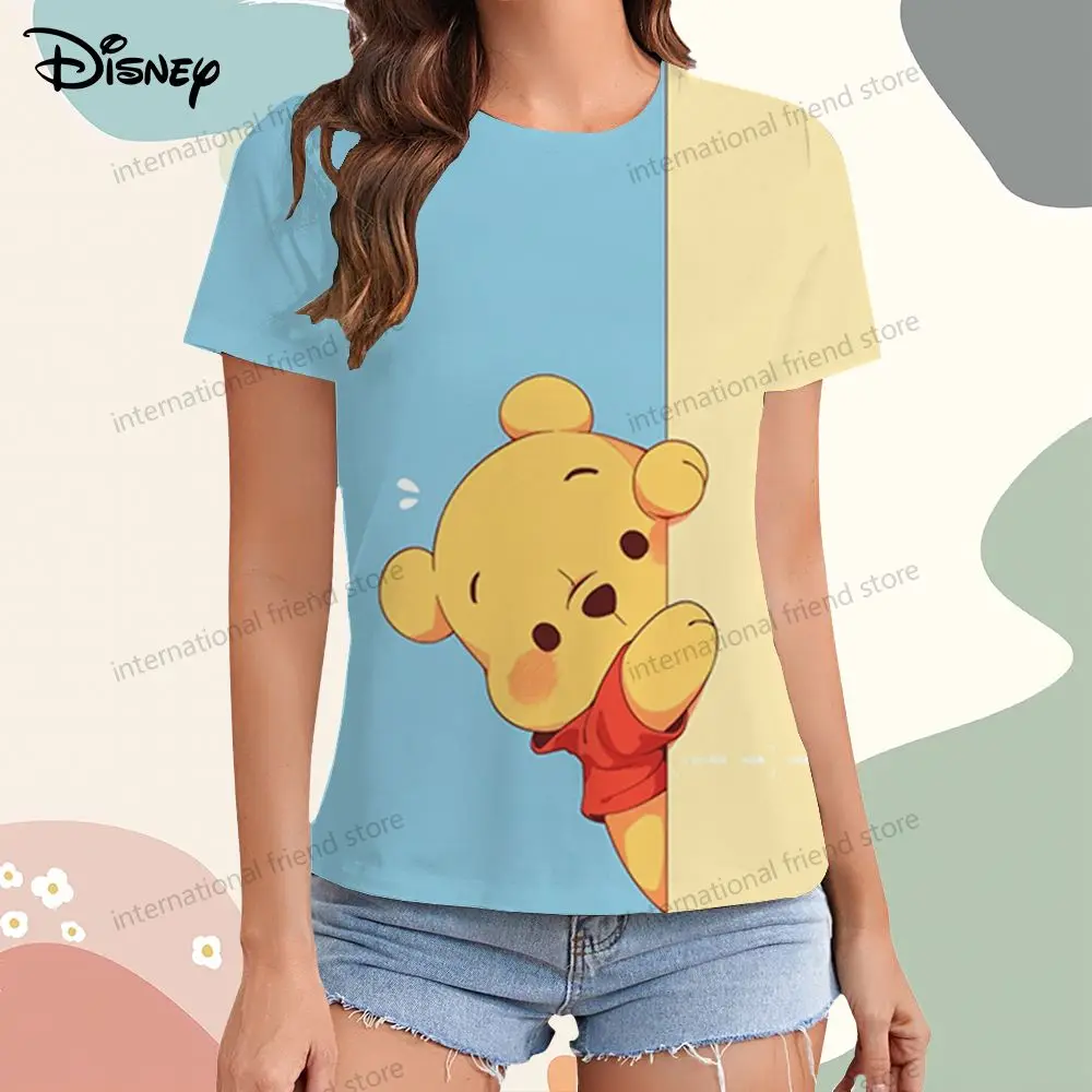 Disney Winnie l'Ourson T-shirt à Manches Courtes pour Femme, Vêtement de Rue, Loisirs Y2k, Col Rond, Été 2025