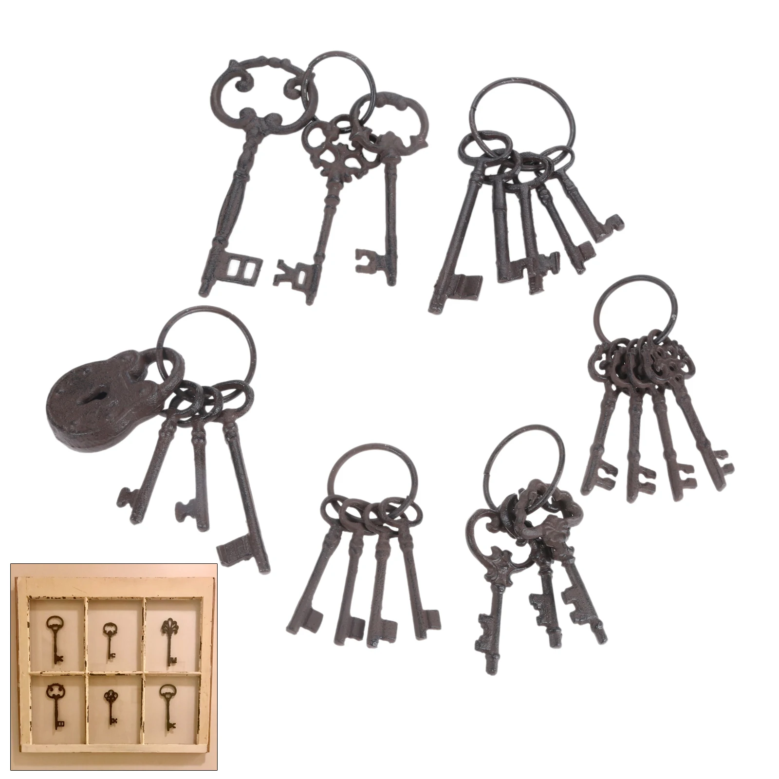 1pc Vintage Cast Iron Key Rings Ornaments Heavy Duty Metal Keys Chain Rustic Skeleton Antique Decor Bar/Home/Restaurant Wall