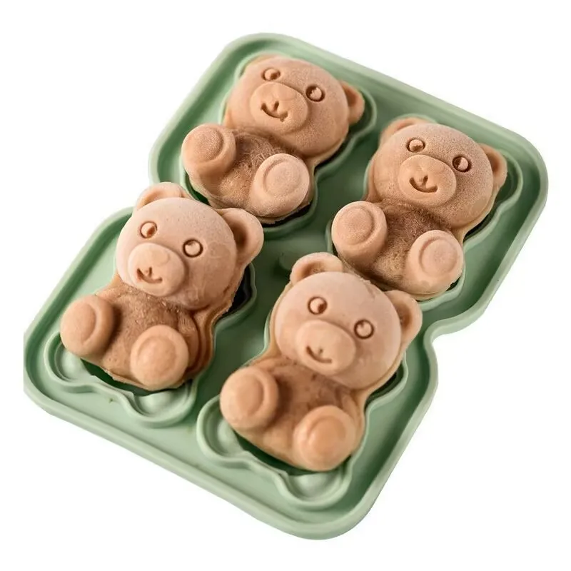 4 Grid 3D Teddy Bear Shape Ice Cube Silicone Mold Silian Little Bear Ice Block Mold Household Ice Cream Ice Box Bar Tool