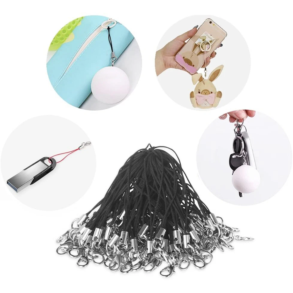 

ABQR 100Pcs Black Lanyard Lobster Clasp Lariat Cord Strap for Cellphone/USB Drive/Keychain/DIY Jewelry