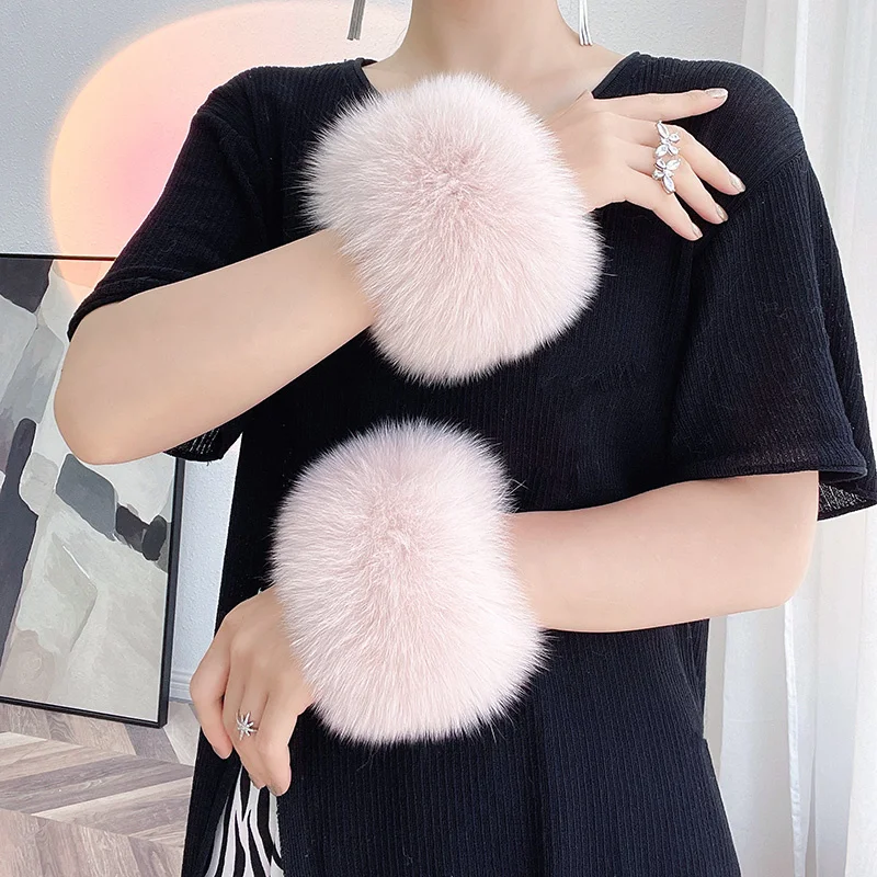 100% Real Fox fur Cuffs Warmer Wrist Cuff Fur Sleeves For Women Coat Genuine Fox fur Arm Cuffs Lady Bracelet Real Fur Wristband