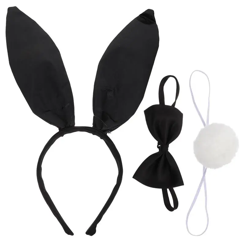 Headband Bunny Ears Rabbit Cosplay Costume Easter Black Set Hoops Plush Masqueradeparty Fluffy Hair Headdress Ear Tiekit Tail