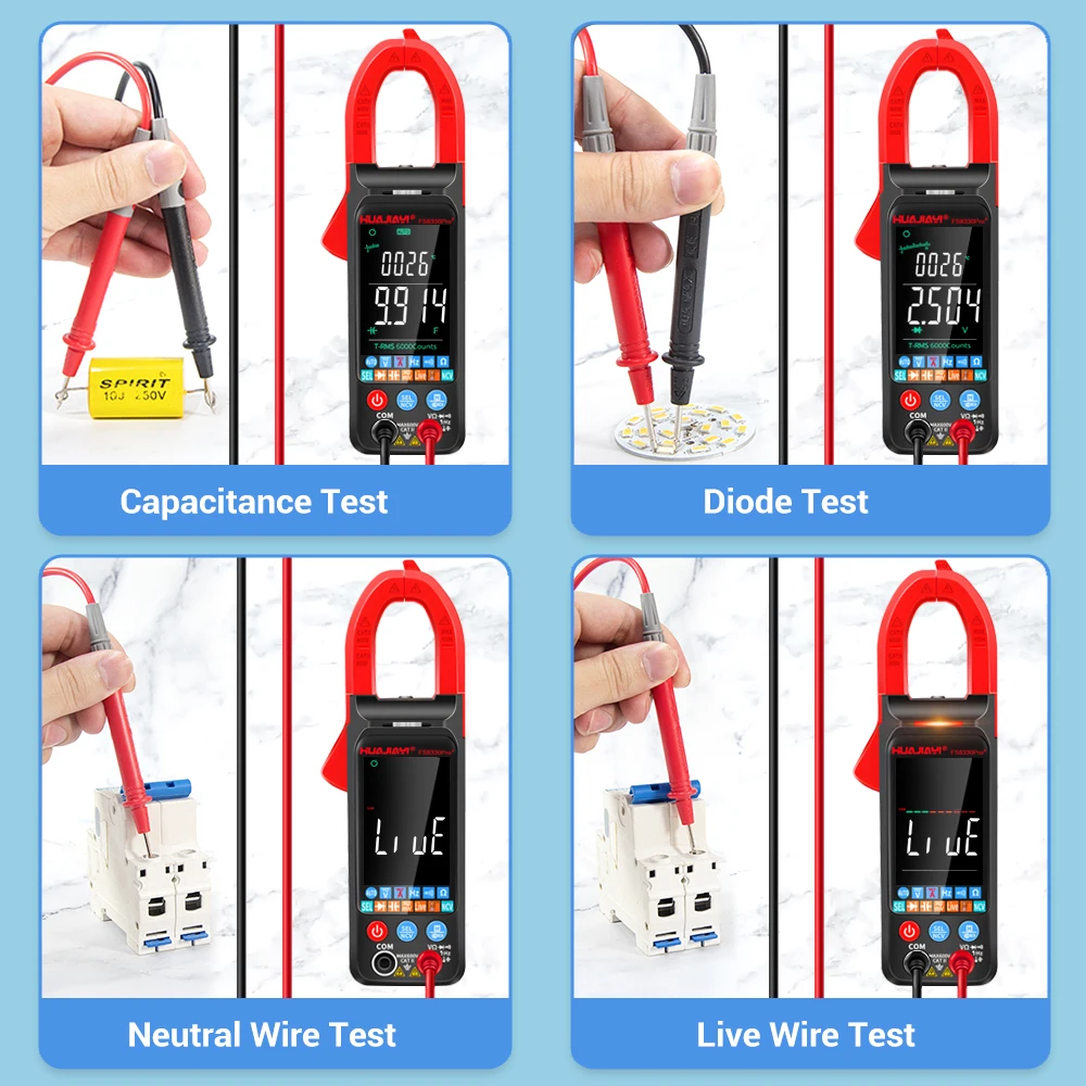 HUAJIAYI Color Large Screen Clamp Meter AC DC Current Clamp Multimeter Digital 400A Multimetro 6000 Counts alicate amperimetro