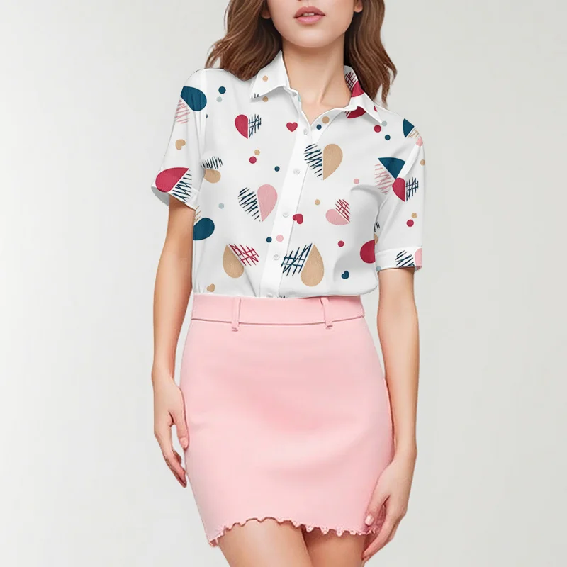 Coffee Shop langzaam damesshirt met normale print en korte mouwen, ademende, comfortabele en casual pasvorm