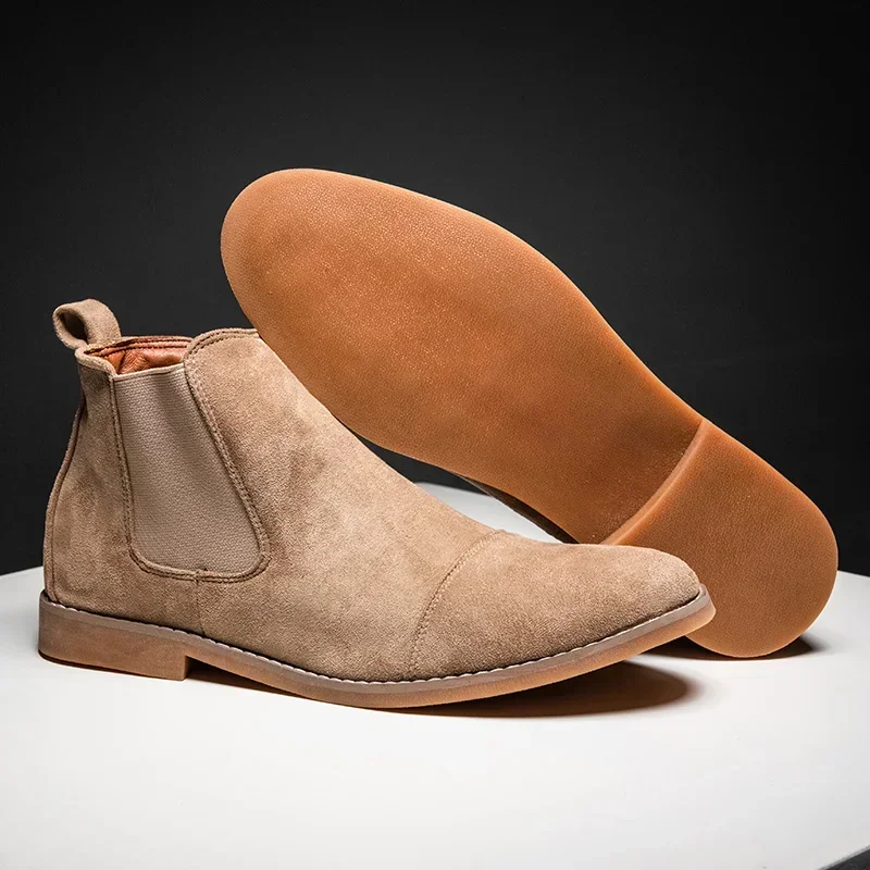 

Men's Chunky Chelsea Boots - Water-Resistant Leather Ankle Boots Slip-On Style for Outdoor Casual