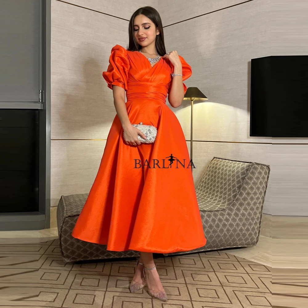 Carolina V-Neck Evening Dresses Glitter فساتين سهرة Women\'s Short Sleeves A-Line Orange Prom Dresses Formal Occasion Party