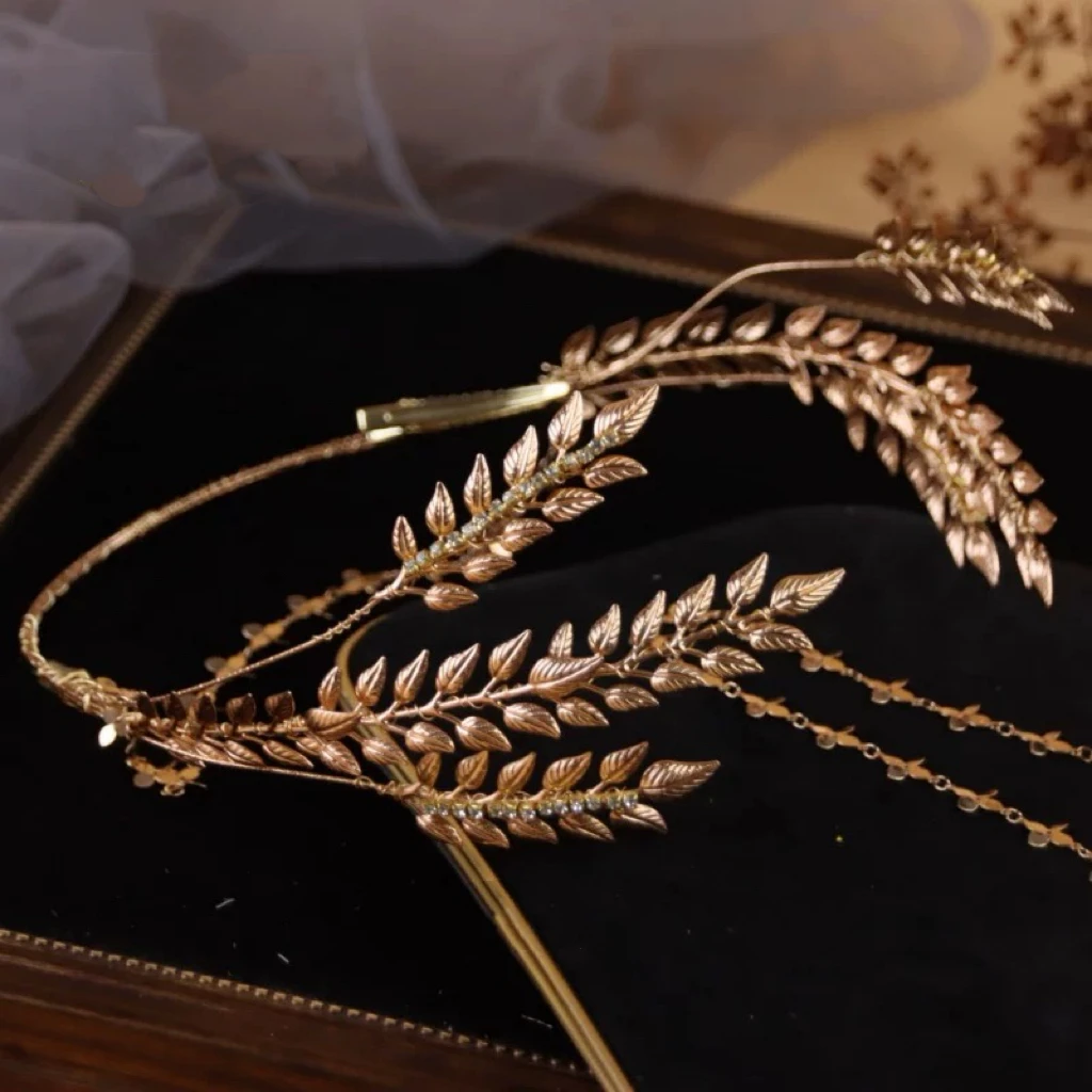 إكسسوارات الشعر الزفاف خمر الذهب اللون Headbands الباروك ورقة أغطية الرأس غطاء الرأس العرائس التيجان والتيجان مجوهرات الزفاف #1