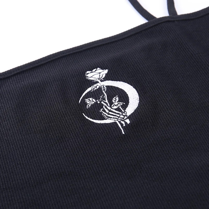 Top gótico sin mangas con tirantes y cuello cuadrado para mujer, Top corto ajustado, camisa Sexy con cuello Halter, ropa de fiesta para niña 2024