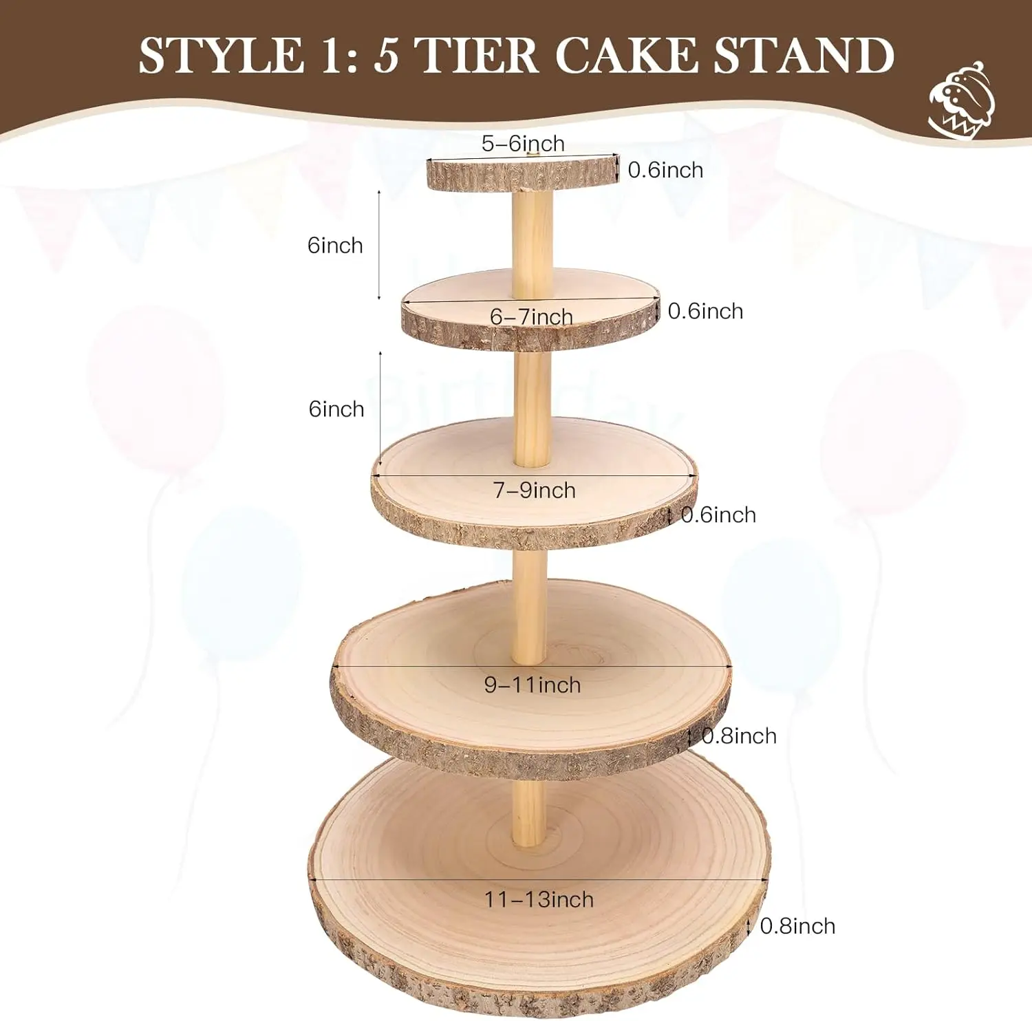 5 Tiered Wood Cupcake Stand, Rustic Wood Cake Stand, Wood Dessert Display Stand, Detachable Large