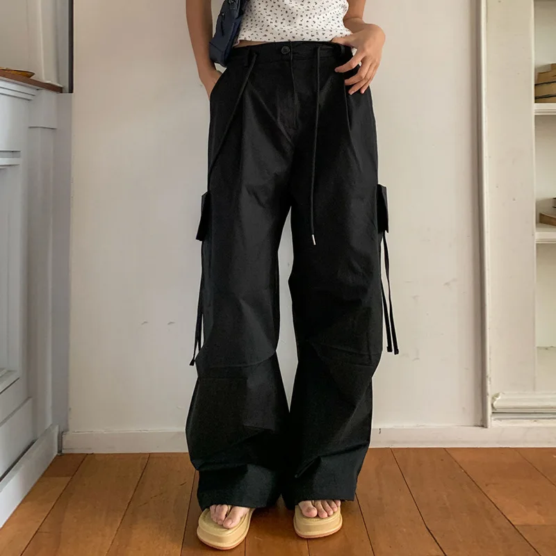 

American street style cool girl multi-pocket cargo woven pants low waist loose straight leg all casual pants woman