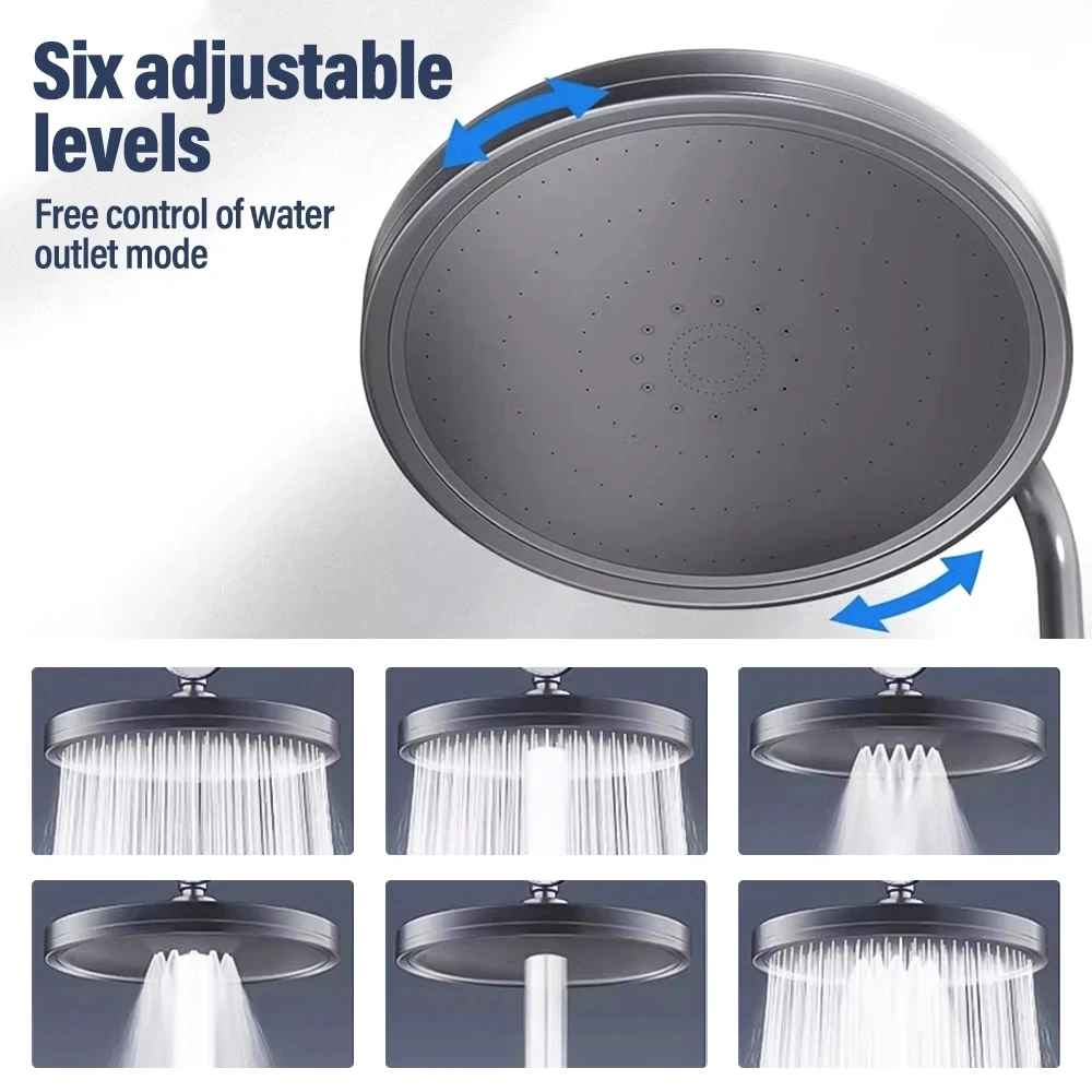 6 Modes Big Panel Large Flow High Pressure Ceiling Mounted Shower Head Rainfall Water Saving Faucet Supercharge Top Showerhead