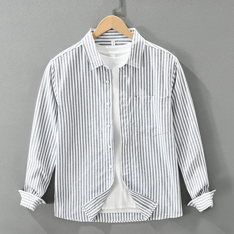 

New Japanese-style striped long-sleeve shirt for men, fashionable, versatile, literary, casual and loose-fit top