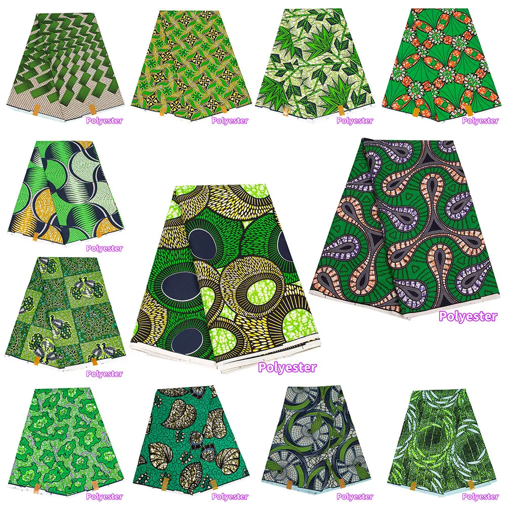 Ankara Fabric African Real Wax Print Polyester Material for Handsewing High Quality Cloth for Green Party Dress N-31-2