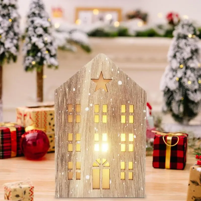 

Christmas Wooden House Decor Luminous Cabin Merry Christmas Decorations For Home DIY Xmas Tree Ornaments For Party Supplies