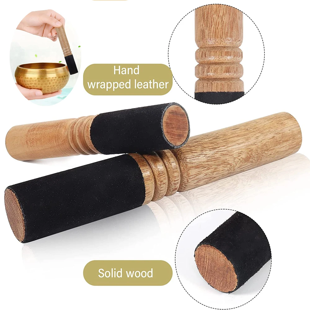 Tibetan Singing Bowl Mallet Suede Wooden Striker Leather Wrapped Meditation Sound Stick Buddha Musical Instruments