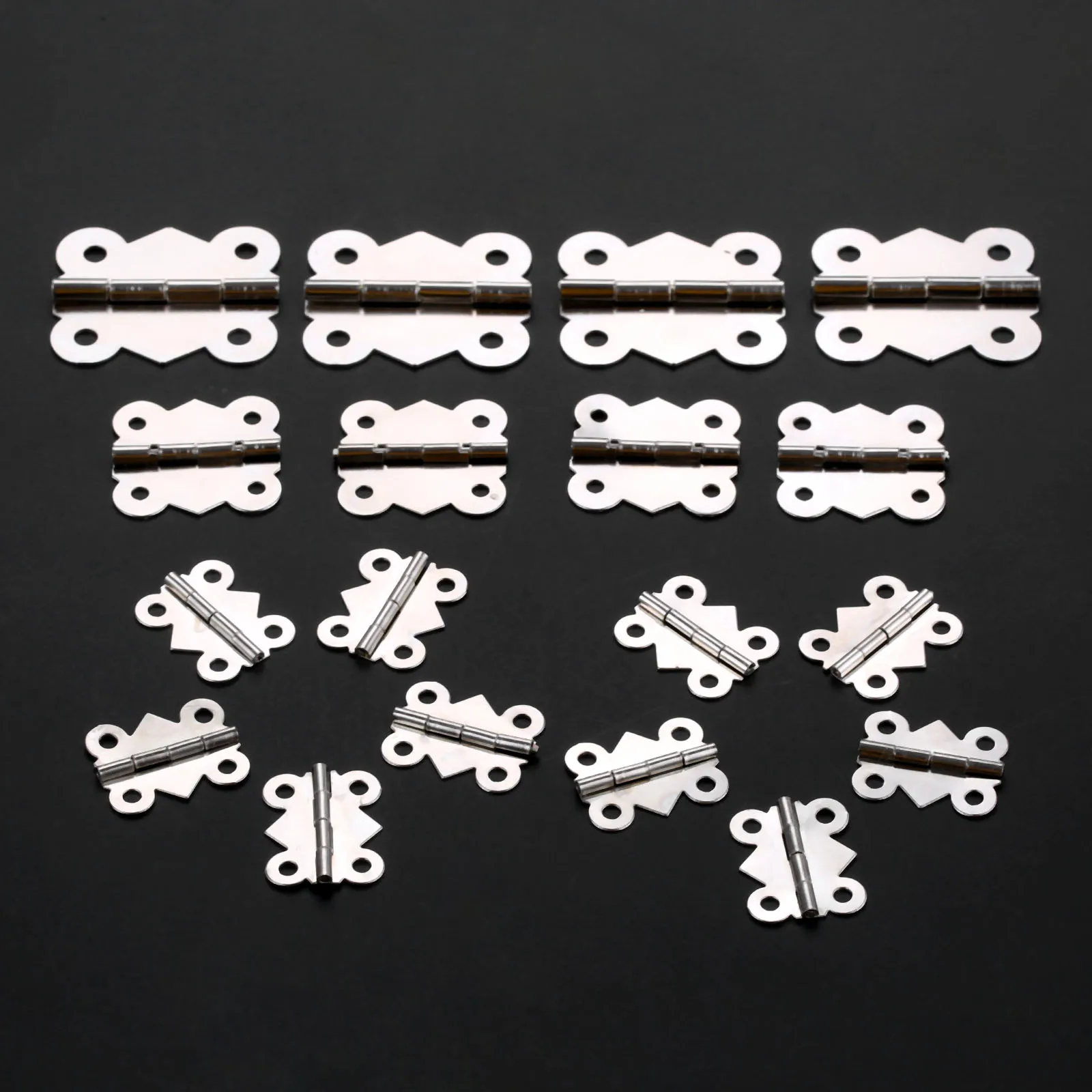 20pcs Butterfly Hinges w/screws Silver 4 Holes 25mm-40mm Furniture Chest Wood Jewelry Box Wine Gift Case Retro Decor Zinc Alloy