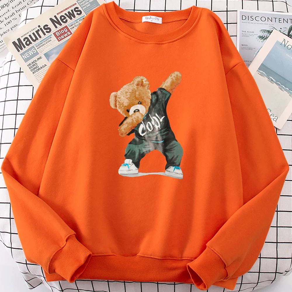 

Hip Hop Cartoon Cool Bear Print Pullover Women Fashionable Hip Hop Sweatshirt Vintage Crewneck Sportswear Casual Fleece Clothing