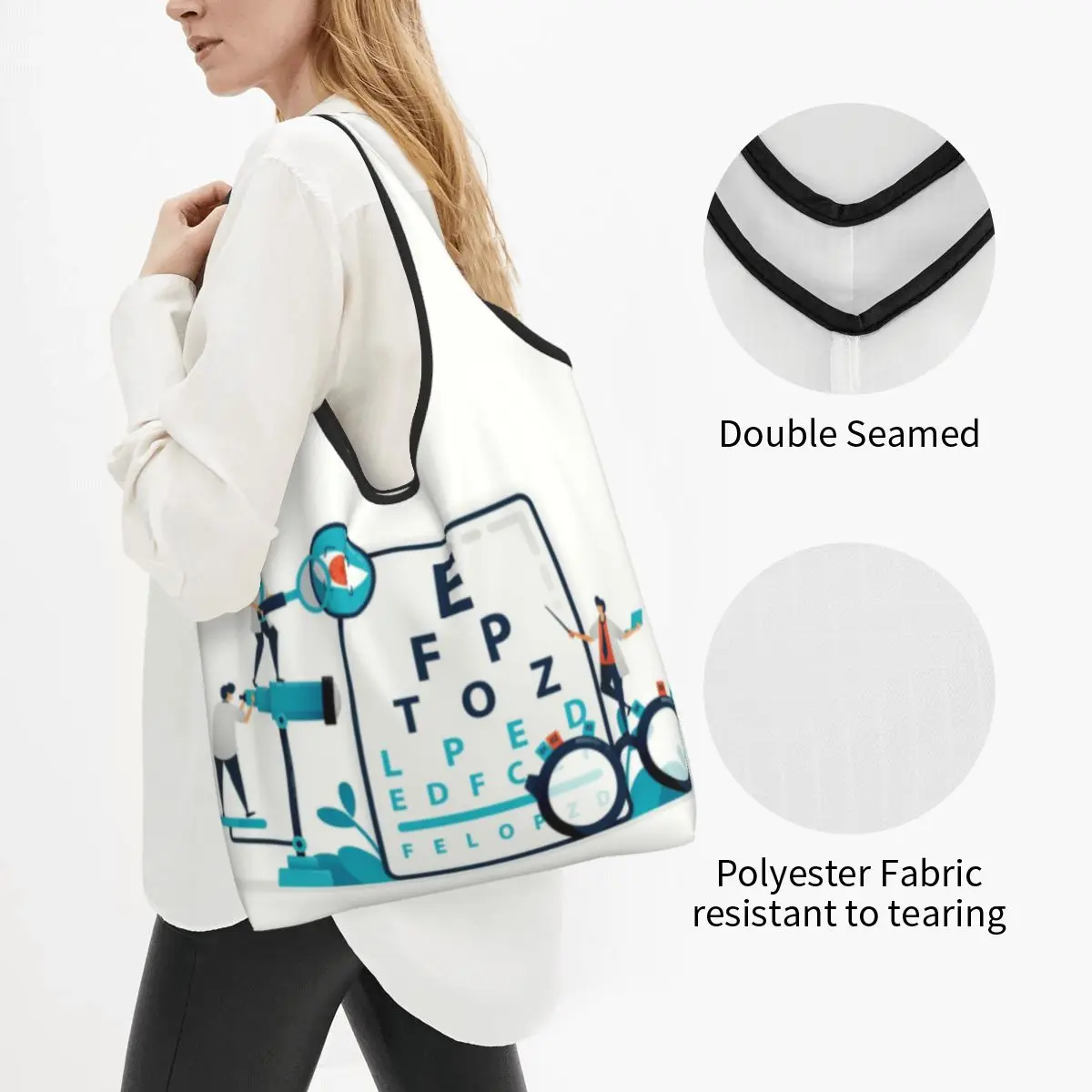 Funny Printed Snellen Chart Eye Exam Tote Shopping Bag Portable Shopper Shoulder Optometrist Optician Handbag