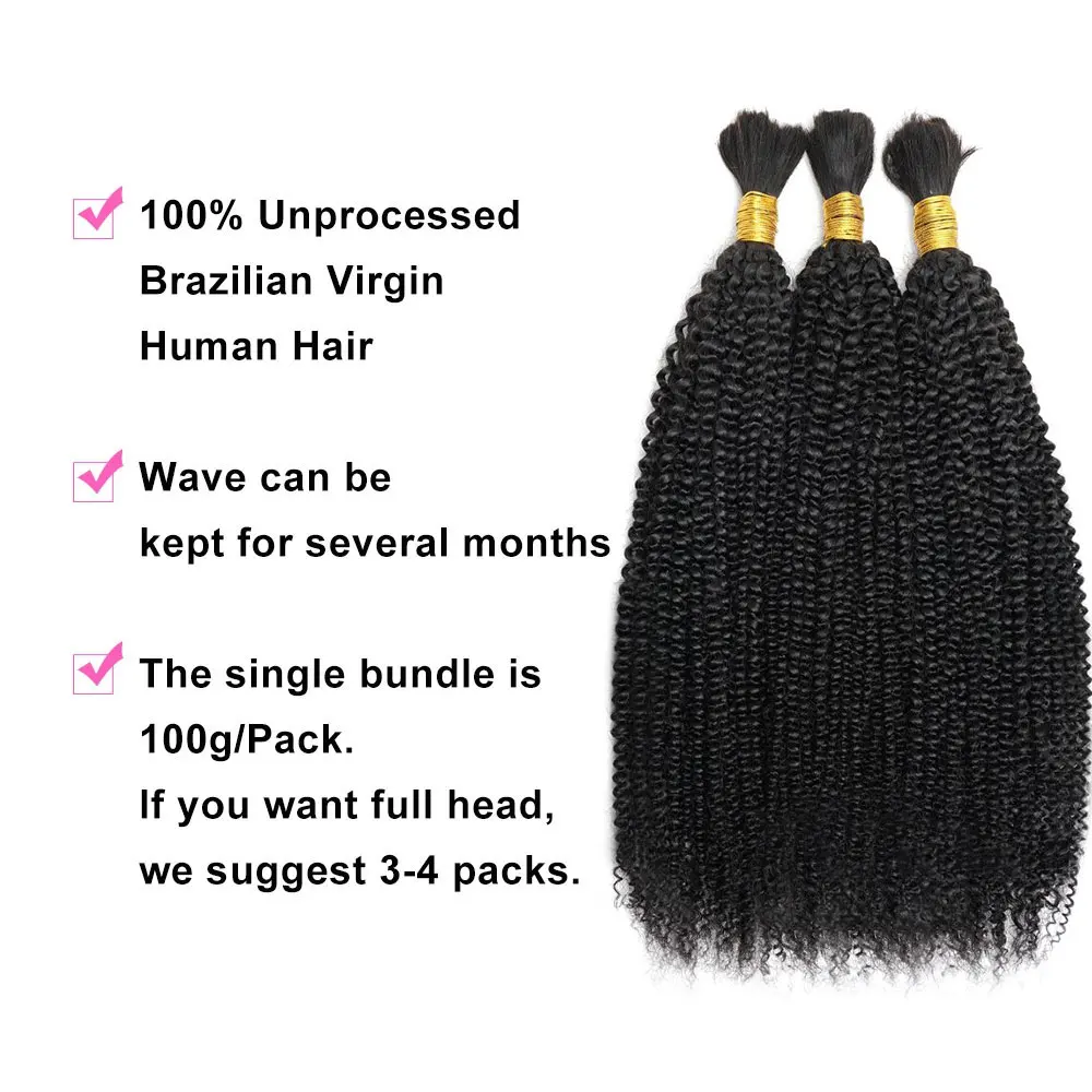 Extensão maioria do cabelo humano do Virgin, cabelo encaracolado Kinky do Afro, tecelagem maioria para trançar, não transformados, nenhuma trama, 28 ", 10a