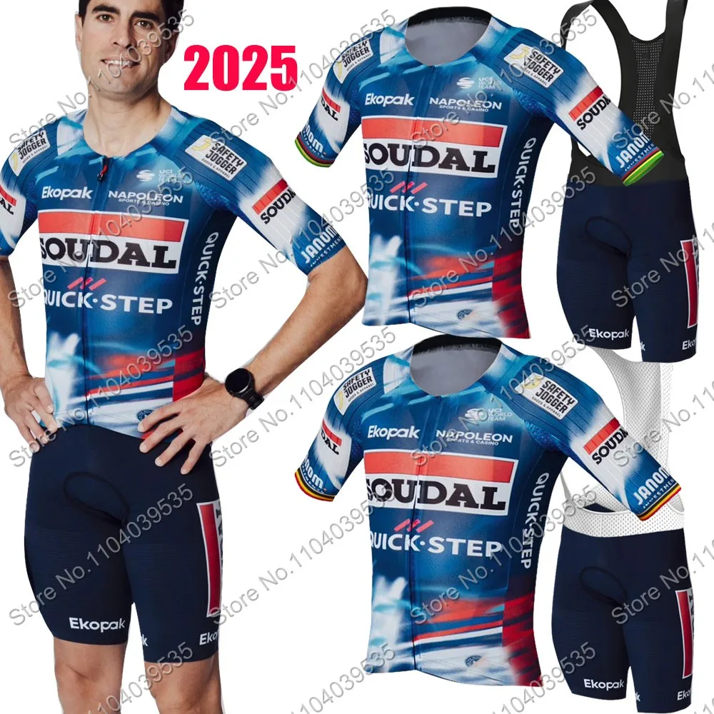 Soudal Quick Step 2025 Team World Champion Cycling Jersey Set Men Belgium Clothing Short Sleeve Road Bike Shirts Suit MTB Shorts