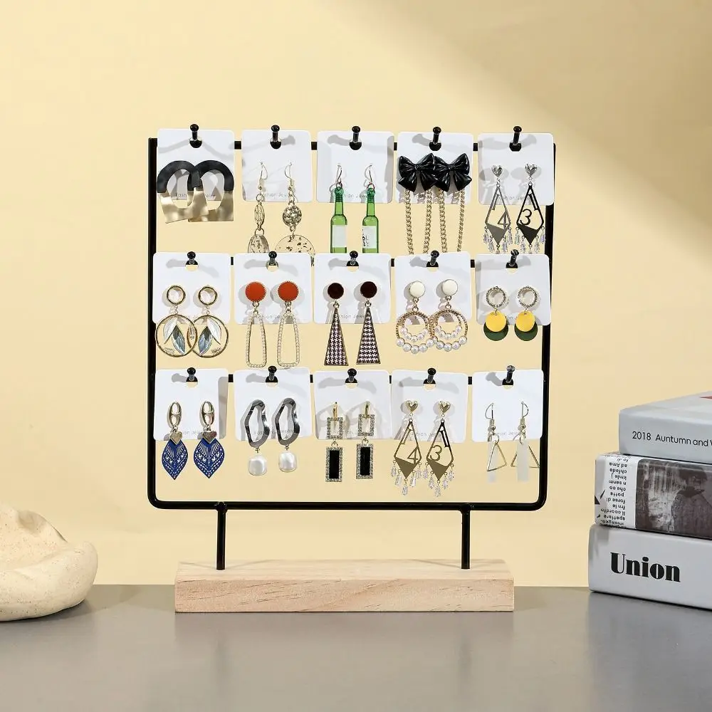 

3 Tier Earring Display Rack 15 Hooks Necklace Bracelet Earring Holder Stand Iron Wood Space Saving Jewelry Holder Organizer