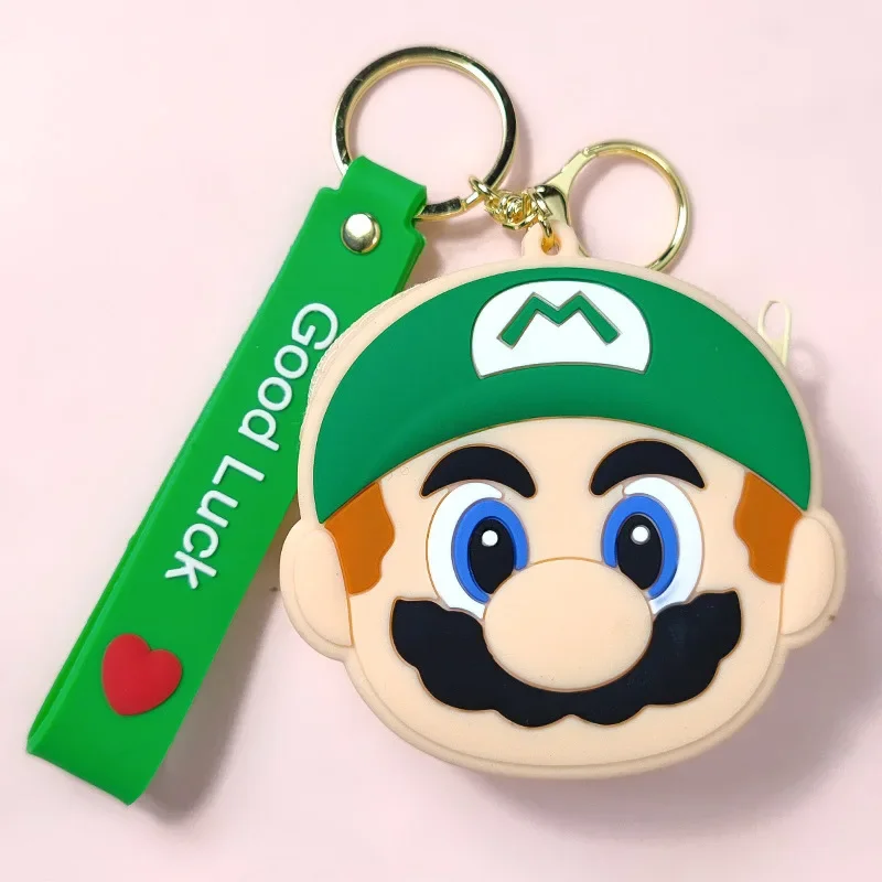 Super Mario Bro Keychains and Cion Purse for Children Anime Cartoon Cute Wallet Boys Girls Kawaii Mini Pouch Key Ring Kids Toys