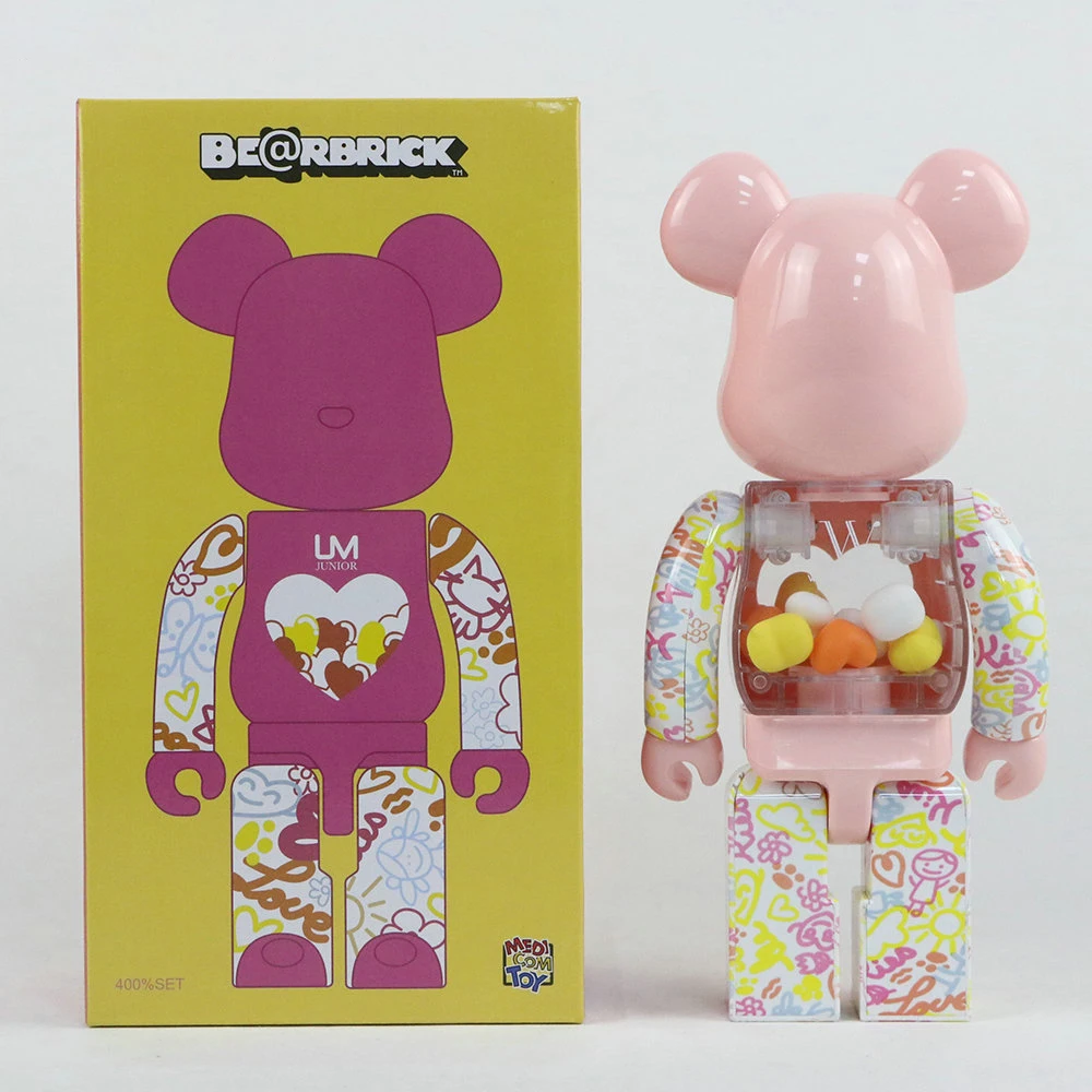 Bearbrick 400% UM Graffiti Pastel Egg Building Block Bear 28cm Height Valentine’s Day Gift Doll Joint Rotation with Sound