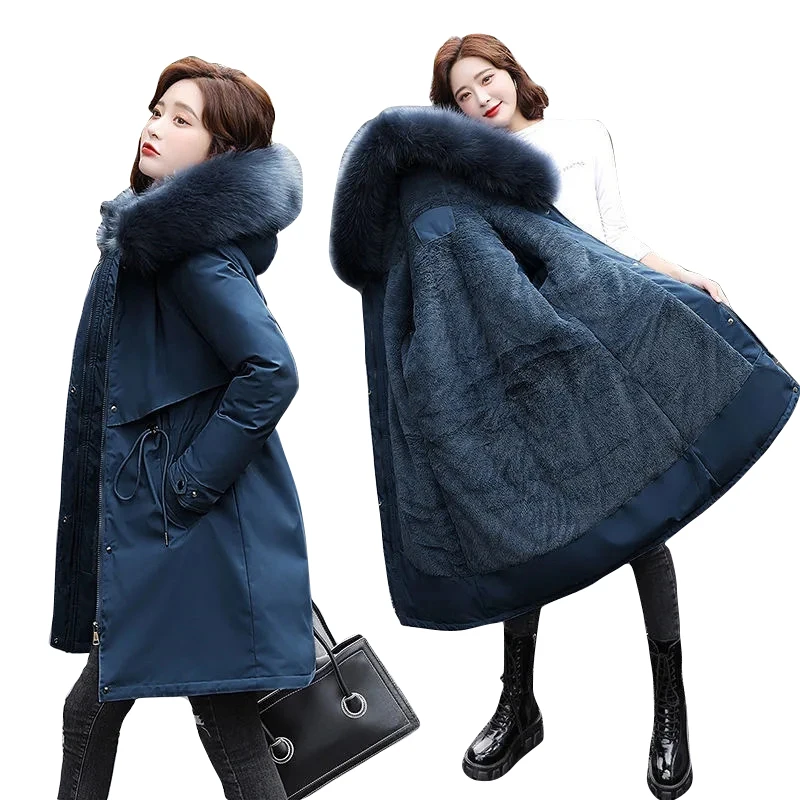 

Winter Fur Lining Warm Female Jacket New 2023 Fashion Coat Women Winter Coat Belt Women Parka Warm Hooded Winter Jacket Women