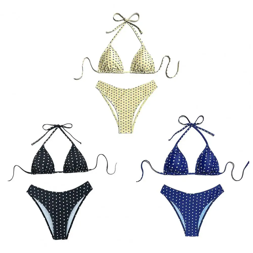 

Solid Color Swimsuit Women High Waist V-neck 2 Piece Suspender Bikini Bathing Suit Lace-up Backless Swimwear 2026 New For Beach