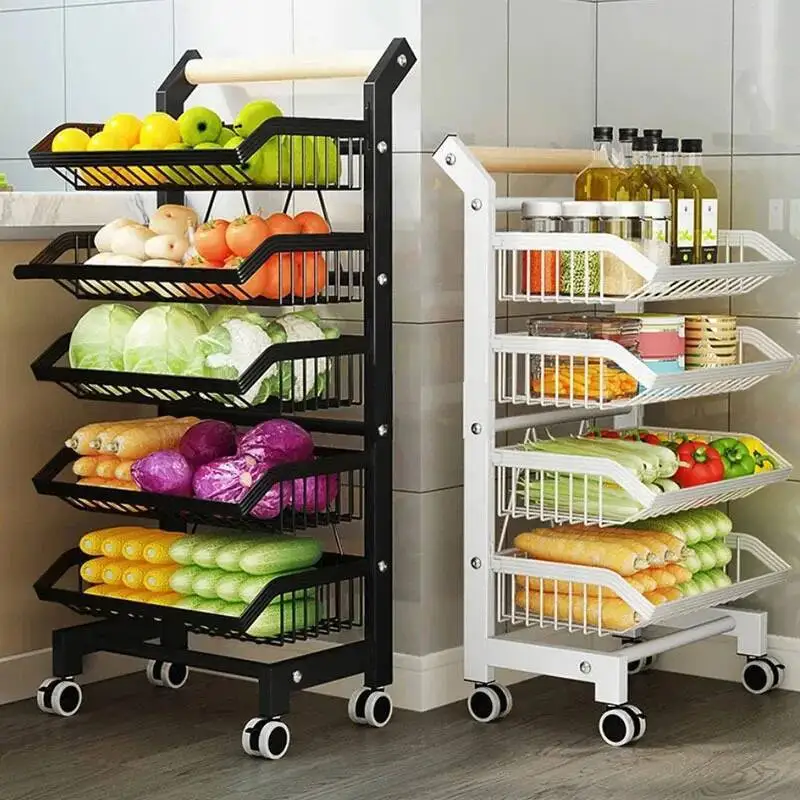 Luxury Light Metal Kitchen Trolleys Creative Storage Cart Modern Home Furniture Floor Multi-layer Fruit Vegetable Snacks Shelf