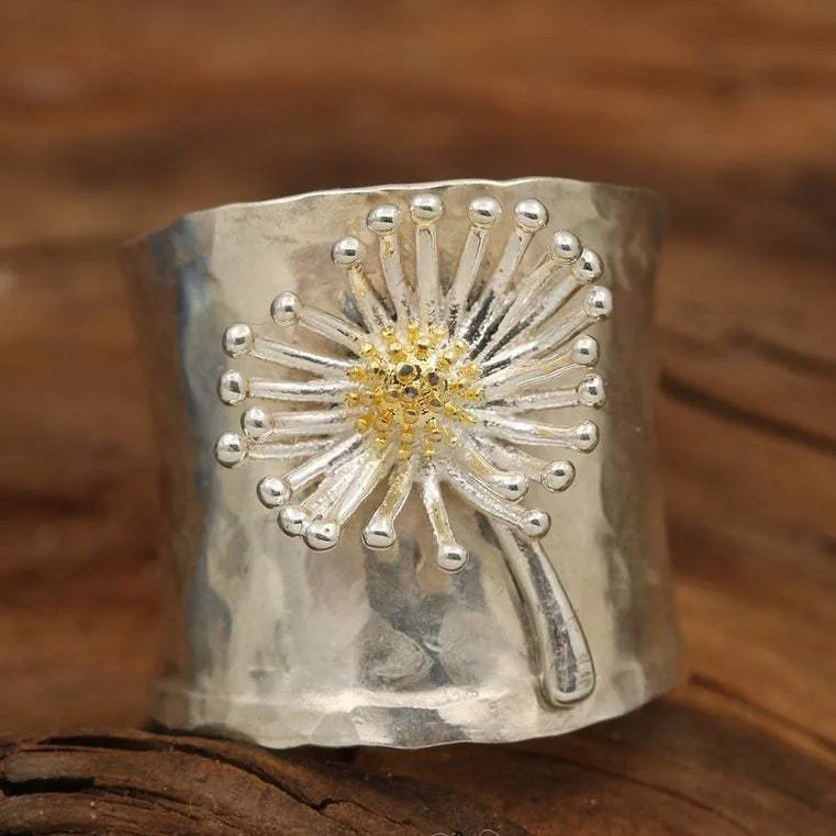 European and American fashion personality exaggerated wide version women's color separation daisy flower ring
